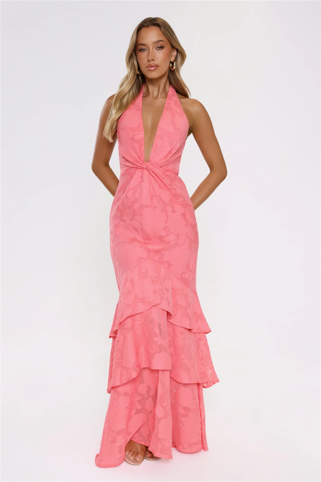 Take The Chance Halter Maxi Dress Coral