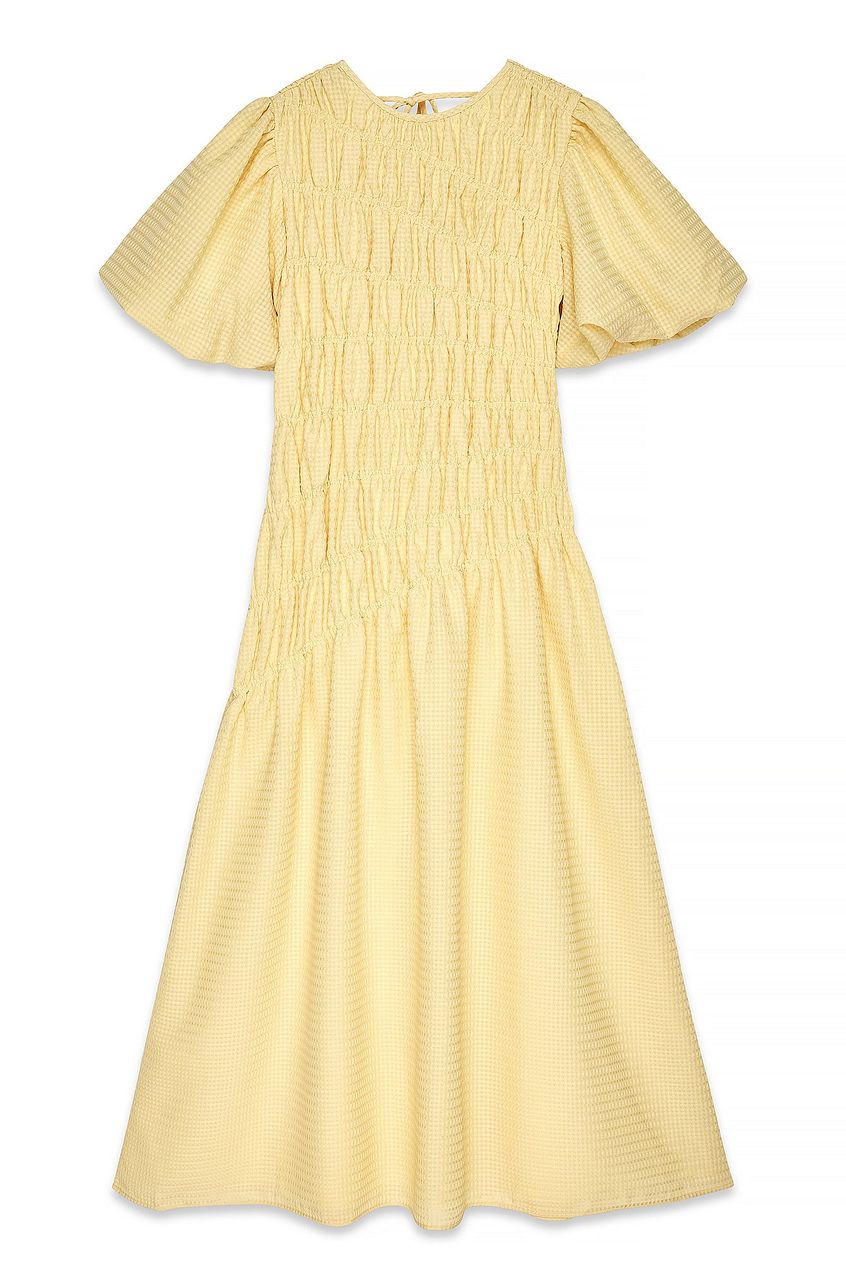 Smock Detail Puff Sleeve Midi Dress