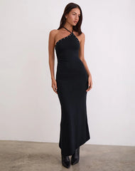 Ishikawa Asymmetrical Maxi Dress with Eyelets in Black