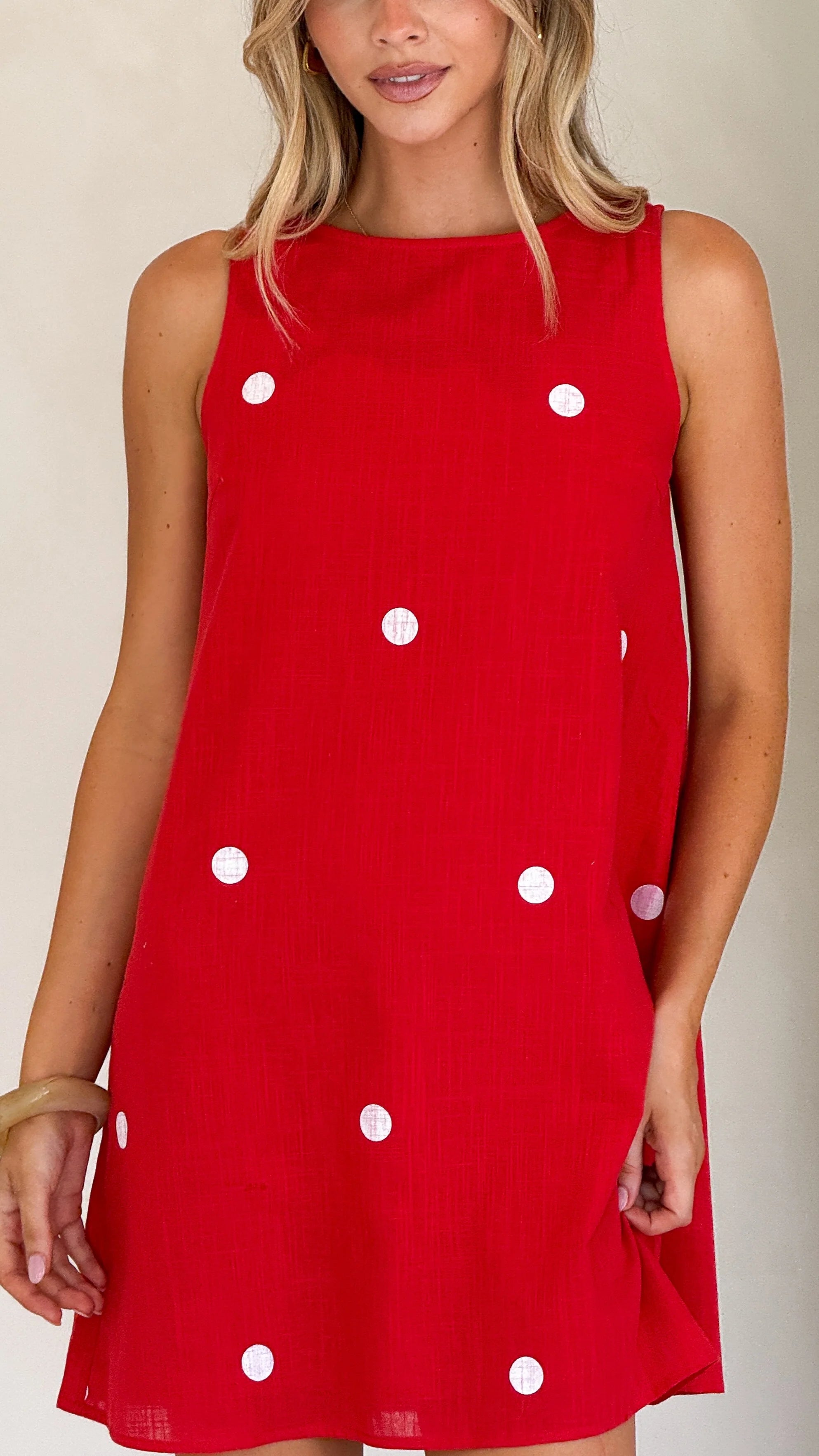 Natala Shift Mini Dress - Red/White Polka Dot
