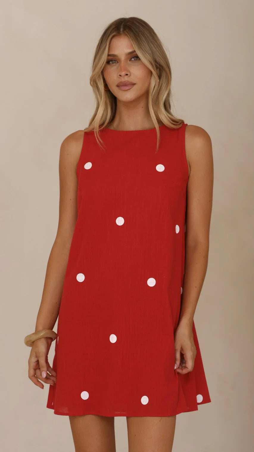 Natala Shift Mini Dress - Red/White Polka Dot