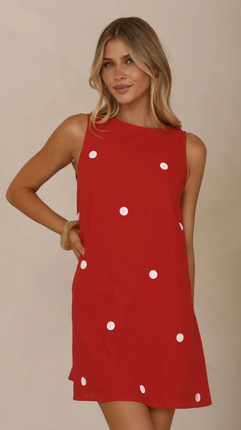 Natala Shift Mini Dress - Red/White Polka Dot