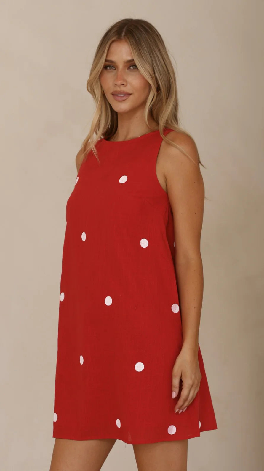 Natala Shift Mini Dress - Red/White Polka Dot