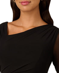 Adrianna Papell Women's Mesh Long-Sleeve Crepe Gown